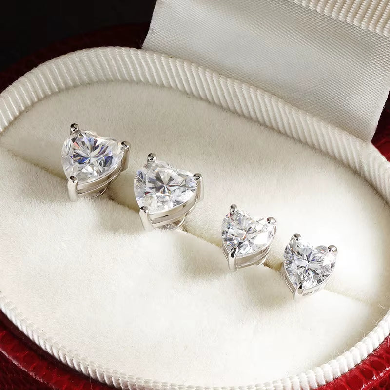 D VVS1 Heart Moissanite Earrings for Women GRA Certified Lab Grow Diamond Solid 925 Silver Plated 18K Gold Stud Earring