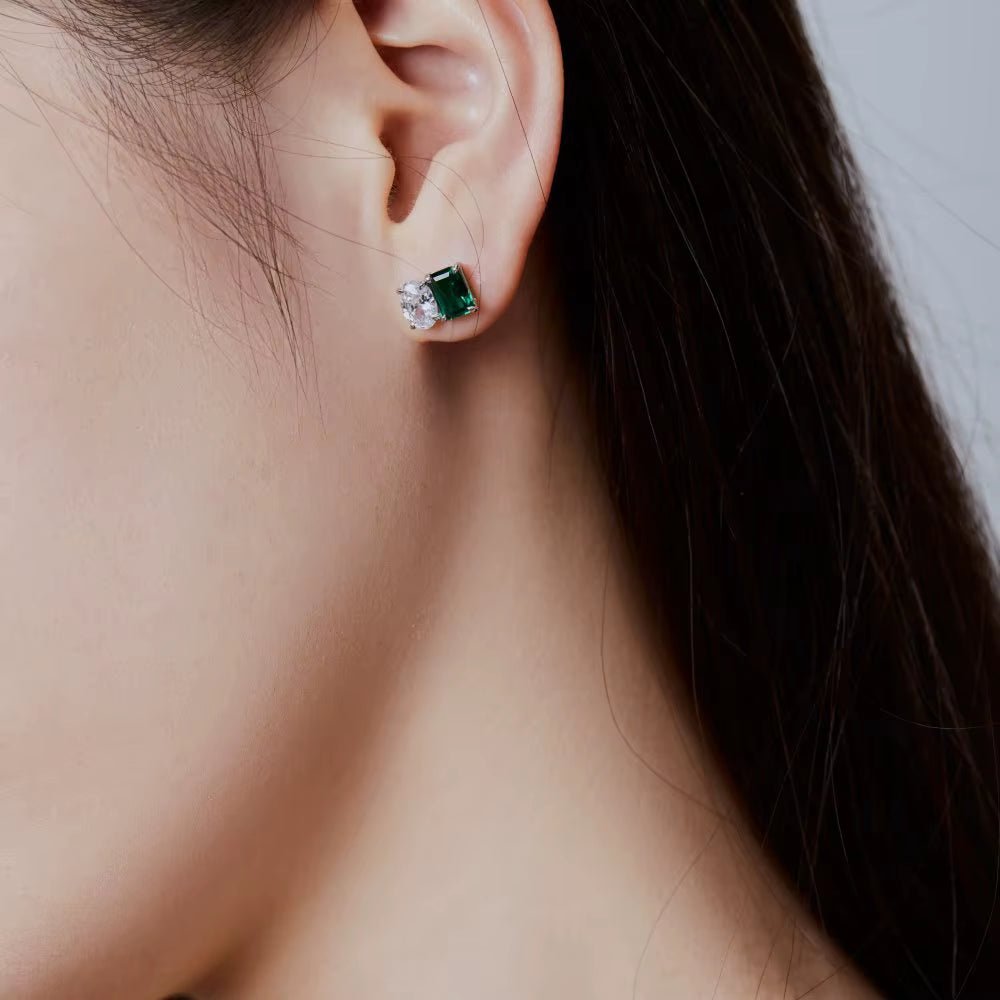 Emerisse™ Dual - Stone Emerald Stud Earrings - AMORÉLUX