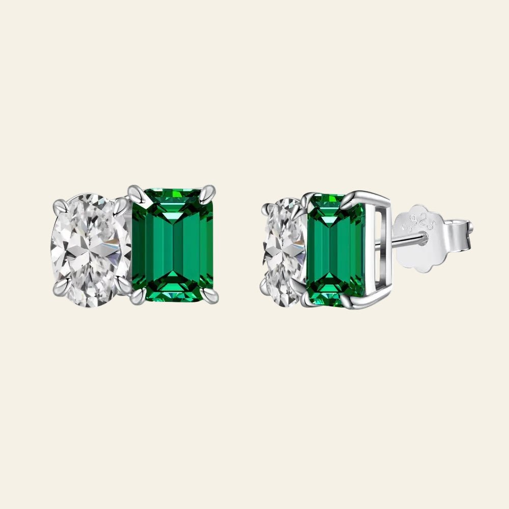 Emerisse™ Dual - Stone Emerald Stud Earrings - AMORÉLUX