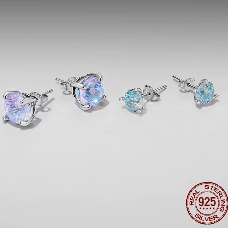 925 Sterling Silver Astrophyllite Stud Earrings CZ White Gold for Women Girl Engagement Wedding Party Fine Jewelry Gift