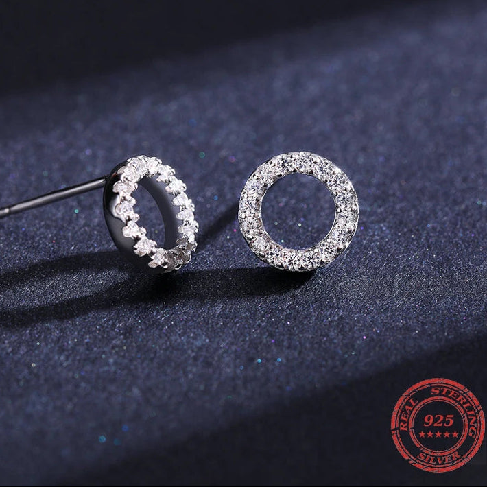 Real 925 Sterling Silver Simple round Stud Earrings for Women Shining CZ Geometric Hypoallergenic Jewelry Gifts for Kids