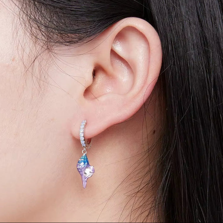 925 Sterling Silver Dreamy Conch Ear Clips 8Mm Ear Buckle with Opal Fine Jewelry for Women Girl Summer Vacation Party Gift