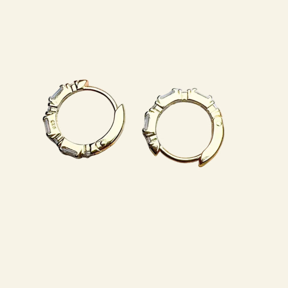 Bamboo Golden Creole Hinged Hoop Earrings Europe Fine Jewerly for Women Gift in Solid 925 Sterling Silver
