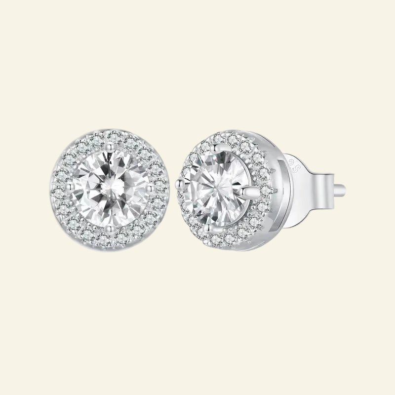 HaloGrace™ Round Silver Halo Stud Earrings - AMORÉLUX