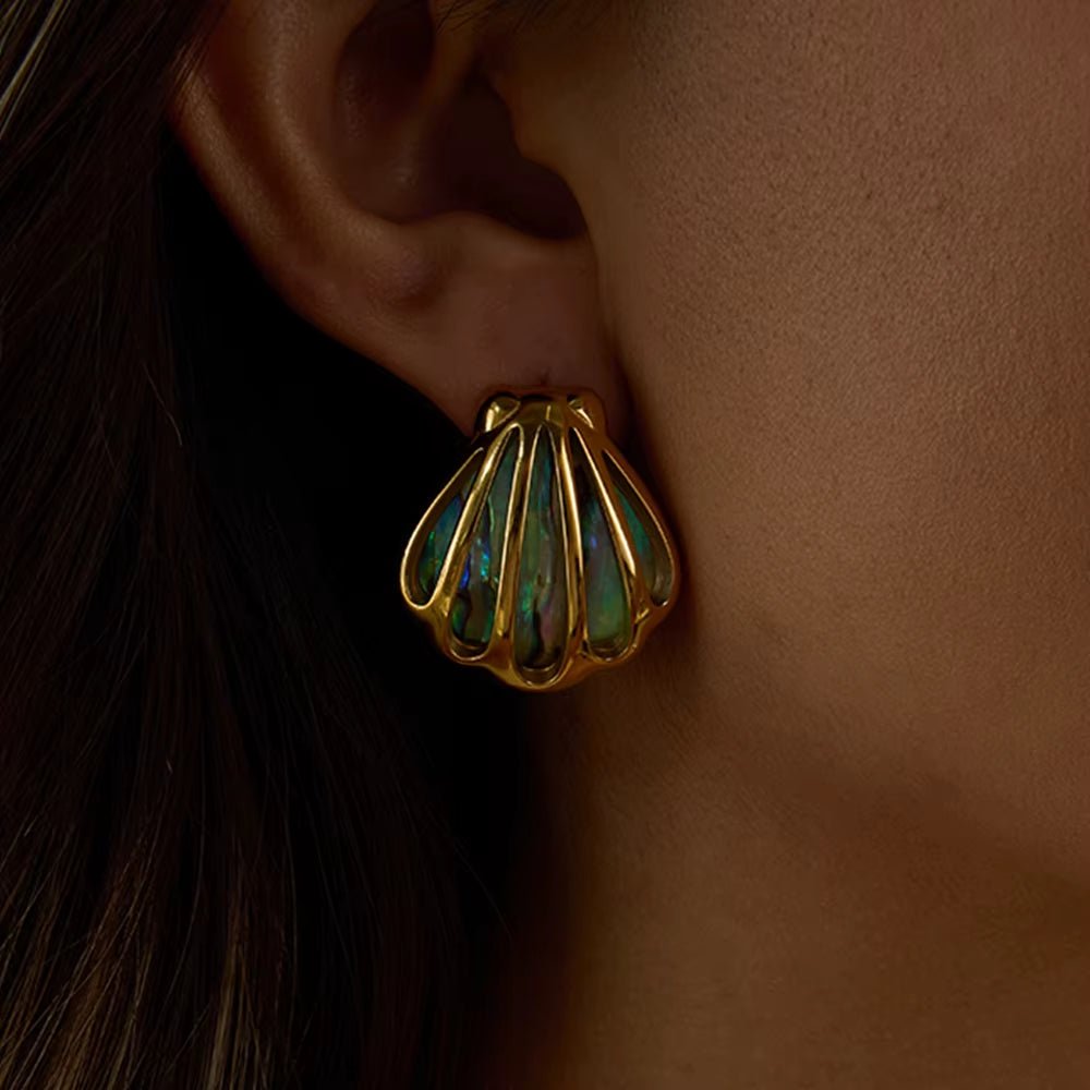 Maréline™ Abalone Shell Stud Earrings — 18K Gold - Tone Stainless Steel - AMORÉLUX