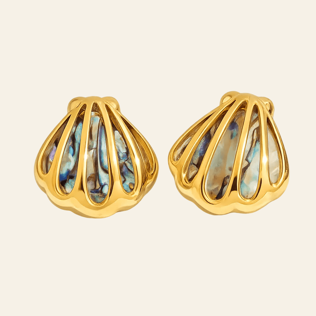 Maréline™ Abalone Shell Stud Earrings — 18K Gold - Tone Stainless Steel - AMORÉLUX