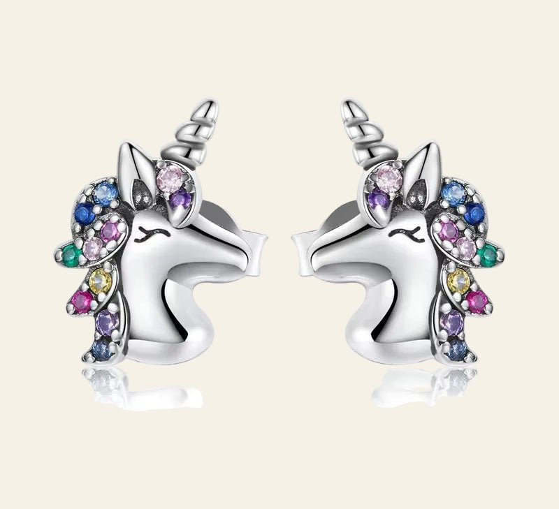 Prism Unicorn Aura™ 925 Sterling Silver Rainbow Horse Stud Earrings - AMORÉLUX