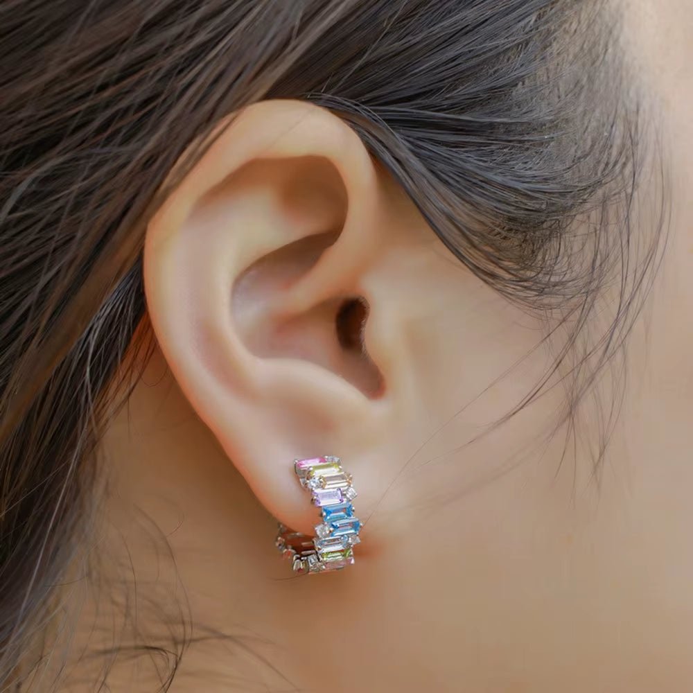 Prisma Royale™ Rainbow Sapphire Hoop Earrings - AMORÉLUX