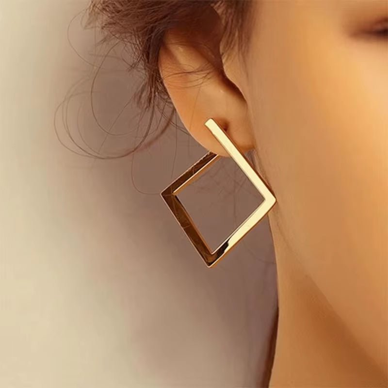 Quadréa™ Open Square Stud Earrings — Gold - Tone Stainless Steel - AMORÉLUX