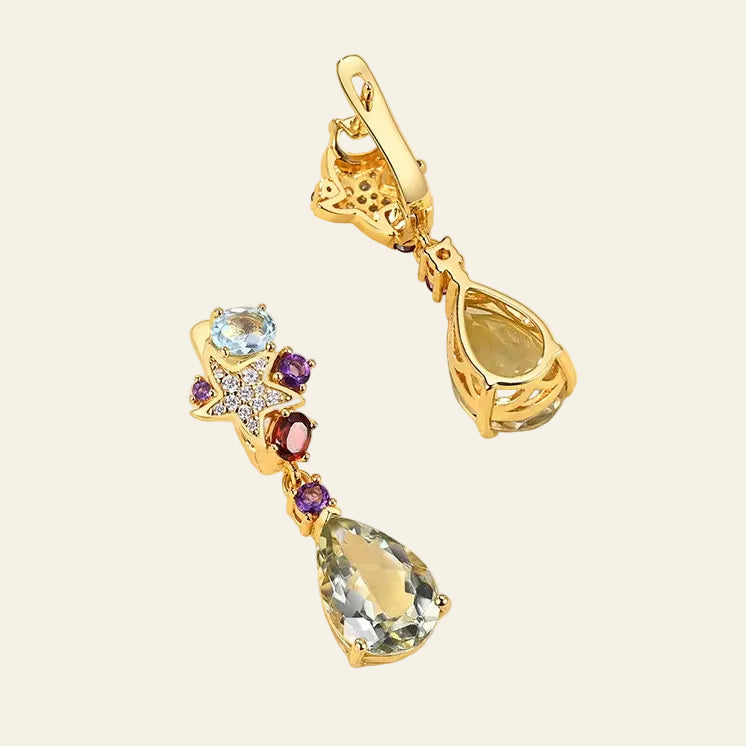 Luxury Drop Earrings Starfish Natural Green Amethyst Gemstone Fancy Silver for Women Wedding & Festival Fine Jewelry Gift TBJ