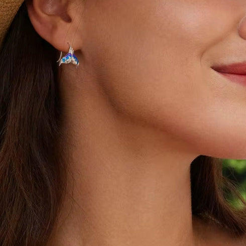 925 Sterling Silver Fantasy Mermaid Tail Earrings Blue Enamel Earrings for Women Party Fine Jewelry Gift