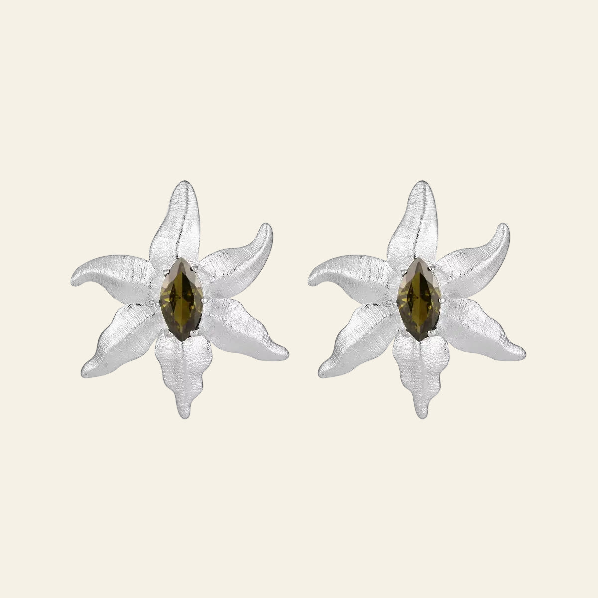 SHANICE S925 Sterling Silver Olivine Inlaid Starfish Earrings for Women, Cool and Elegant Silver Ear Jewelry