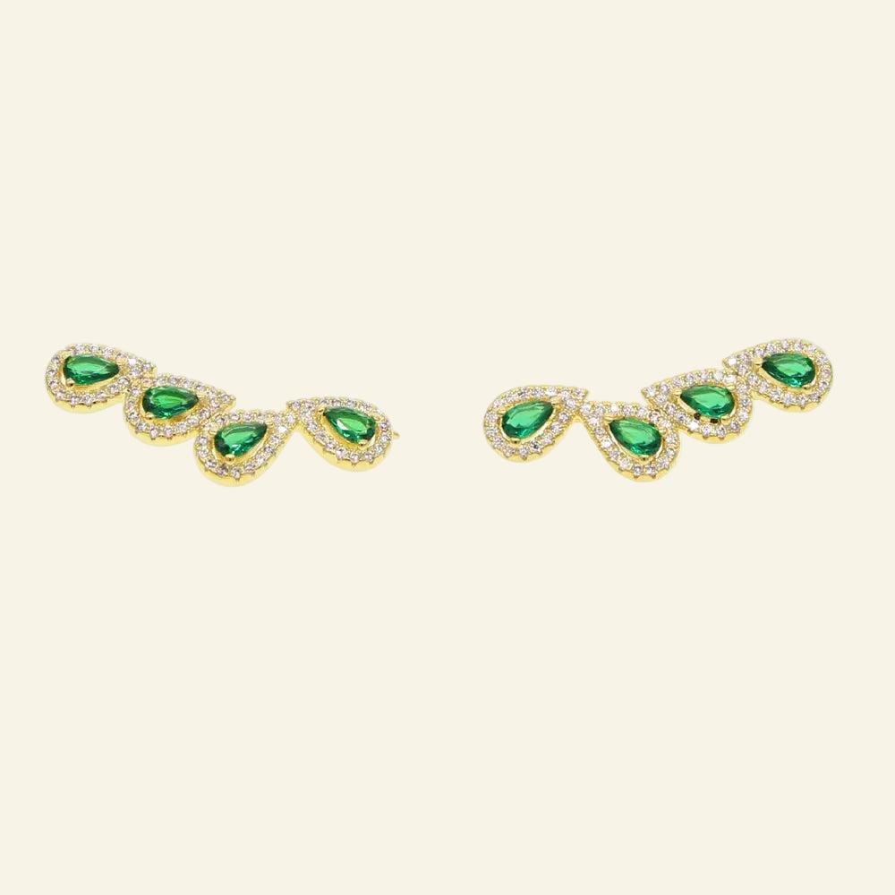 Bling Green Cz Stone Paved Teardrop Cubic Zirconia Long Climber Earrings for Women Romantic Fashion Luxury Women Jewelry
