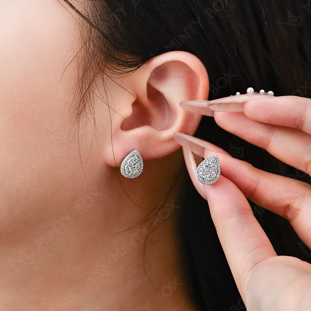 MINTYBOX Halo Moissanite Stud Earrings for Women Waterdrop S925 Silver 0.96Ctw Lab Diamond Earring Luxury Wedding Fine Jewelry