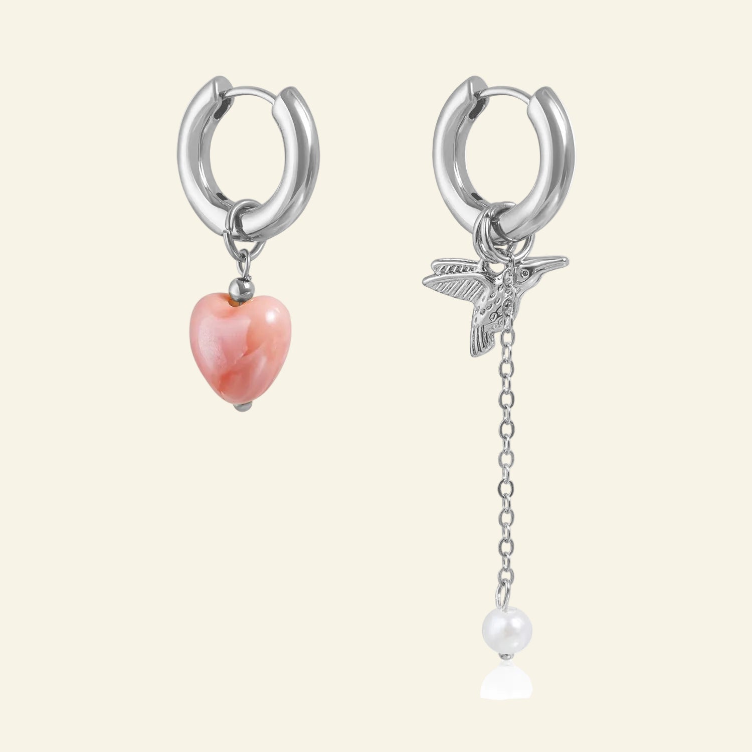 Trendy Bird Retro Design Earrings with Geometric Asymmetry Heart-Shaped Fashion Jewelry