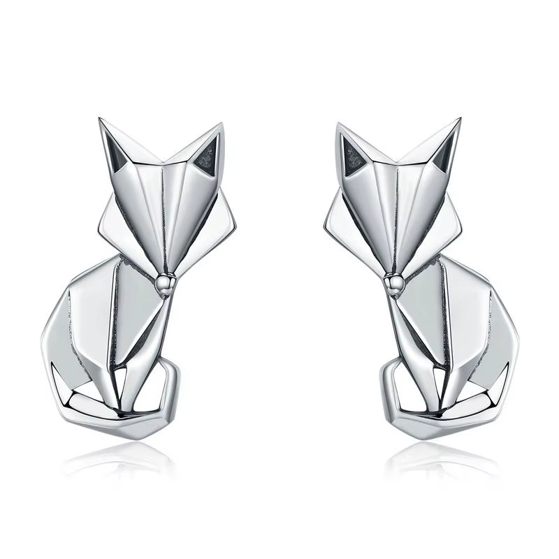 Hot Fashion 925 Sterling Silver Folding Fox Stud Earrings for Women Engagement Party Romantic Luxury Jewelry Gift CQE526