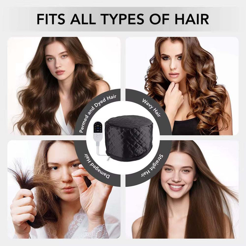 Portable electric thermal hat for all hair types including permed, dyed, wavy, damaged, and straight hair
