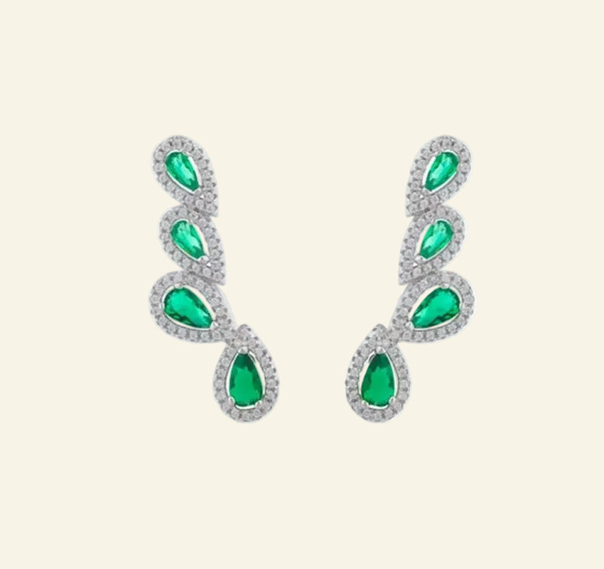 Bling Green Cz Stone Paved Teardrop Cubic Zirconia Long Climber Earrings for Women Romantic Fashion Luxury Women Jewelry