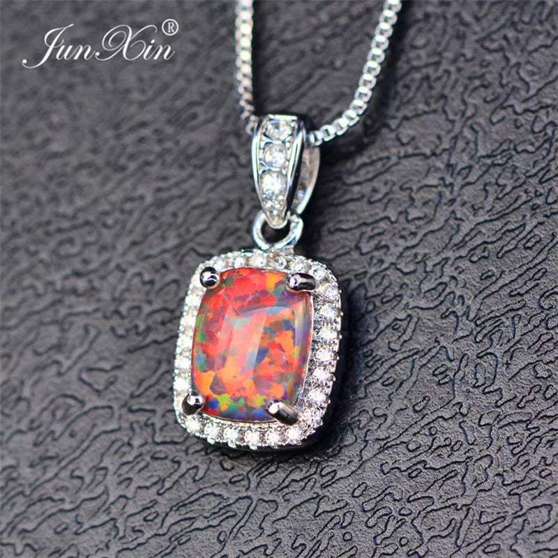Female Luxury Necklaces White/Purple Necklaces & Pendants Fashion Blue Fire Opal Necklaces for Women Vintage Wedding Jewelry
