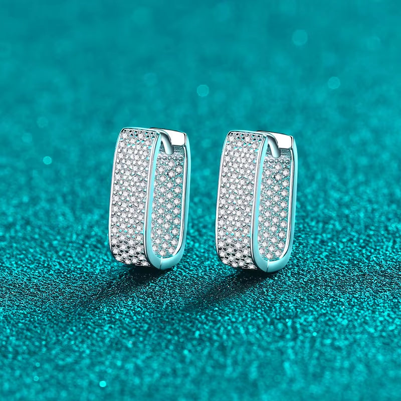Full D Color Sparkling Moissanite Earrings 925 Sterling Silver Classic Shining Hoop Earrings for Women Wedding Jewelry