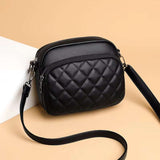Black diamond lattice women shoulder bag with adjustable strap and front zipper pocket
