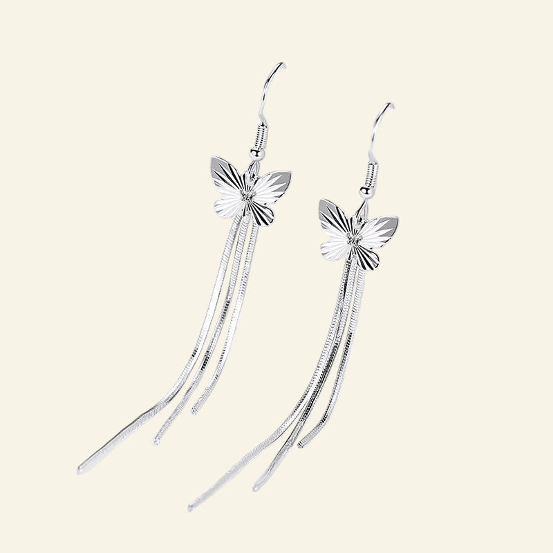 Original 925 Sterling Silver Woman'S Fashion Jewelry New Long Chains Butterfly Drop Earrings XY0005
