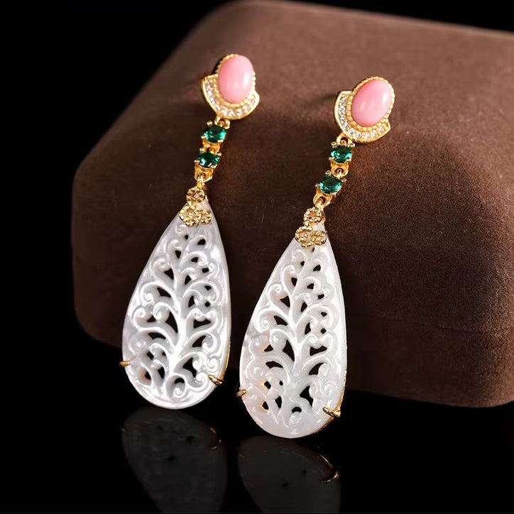 Mother of Pearl S925 Silver Zircon Water Drop Earrings for Women Pink Shell Vintage Luxury Dangle Earring 2023 New Gift