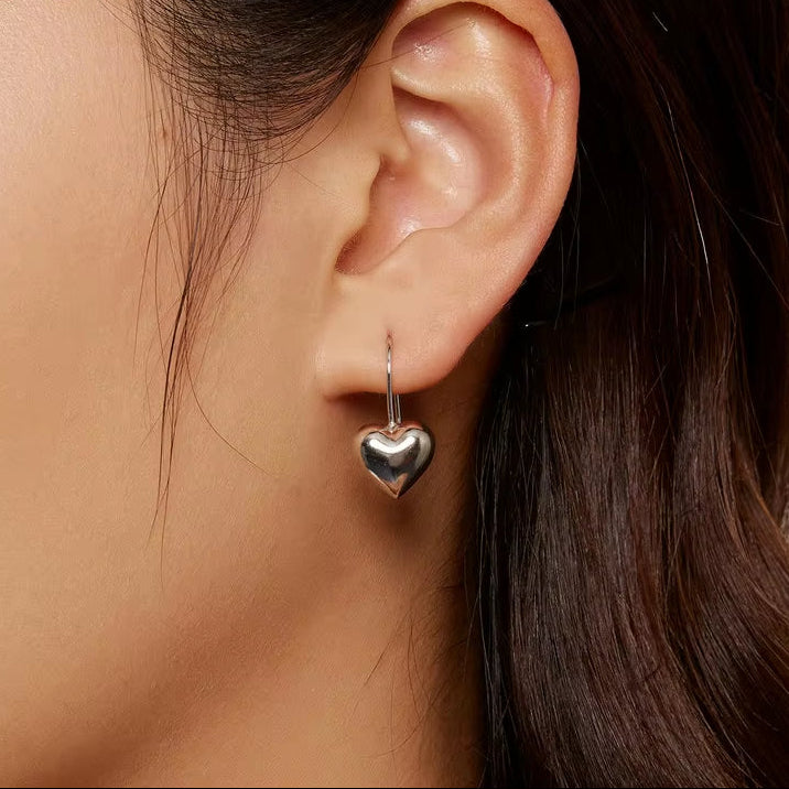 Chunky 925 Sterling Silver Earrings for Women, Lightweight Heart Hollow Hypoallergenic Hoop Earrings for Women Girls