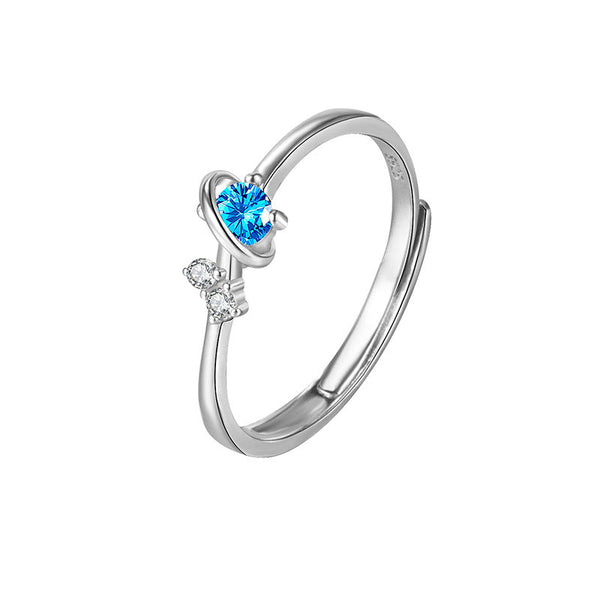925 silver Dream Planet couple ring with blue and clear gemstones unisex design