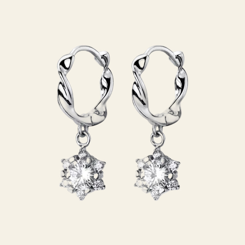 Sparkling AAA Zircon Flower Irregular Hoop Earring for Women Real 925 Sterling Silver Wedding Engagement Original Jewelry