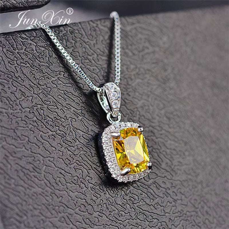 Female Luxury Necklaces White/Purple Necklaces & Pendants Fashion Blue Fire Opal Necklaces for Women Vintage Wedding Jewelry