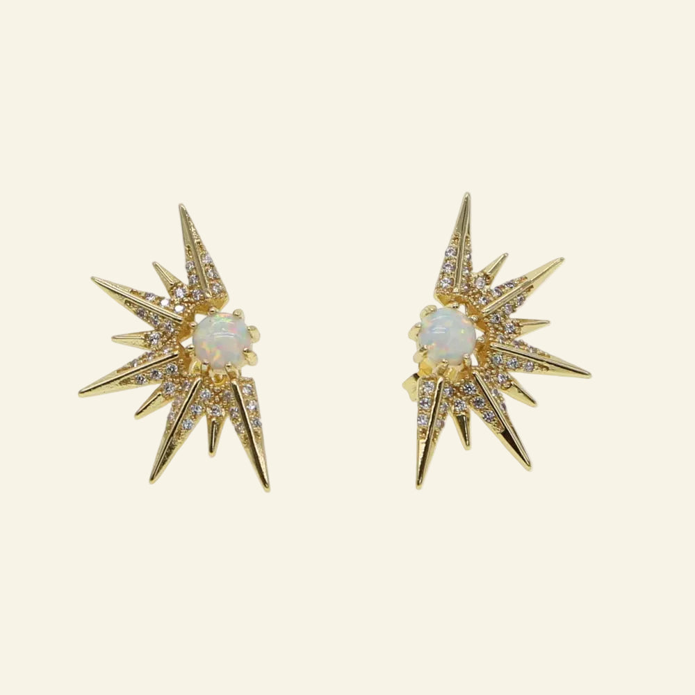 2025 Spikes Punk Sparking AAA Cubic Zirconia Opal Jewelry Stunning Sun Burst Earring Luxury Women Fashion Jewelry