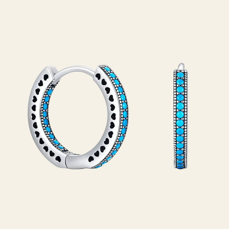 Heart to Heart Ear Buckle Pure 925 Sterling Silver Vintage Turquoise Hoop Earrings for Women & Girls Fine Jewelry Gifts