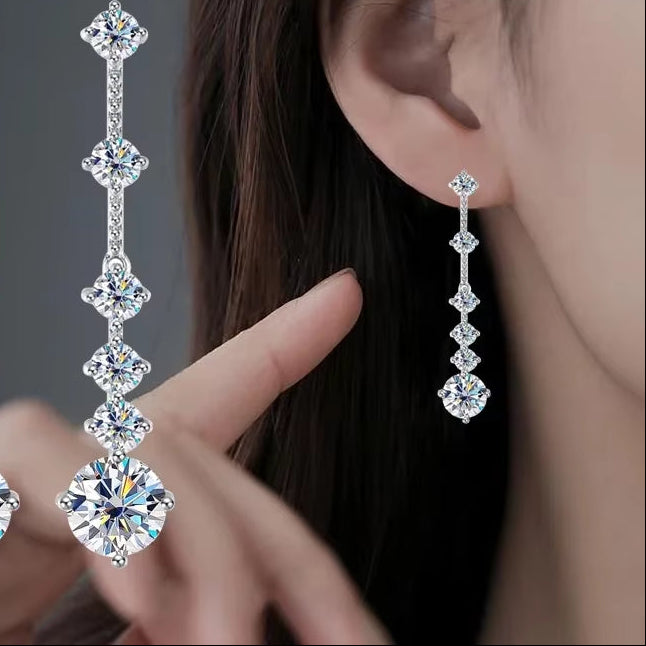 Moissanite Dangle Earrings for Women 3Ct a Pair D Color VVS1 Diamond Long Tassel Ear Drops 925 Sterling Silver Fine Jewelry Gift