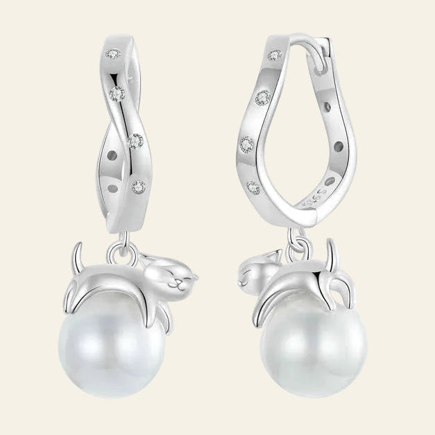 Original 925 Sterling Silver Kitty Pearl Ear Buckles Ear Hoop with Quality Shell Pearl Fine Jewelry for Women Party Gift
