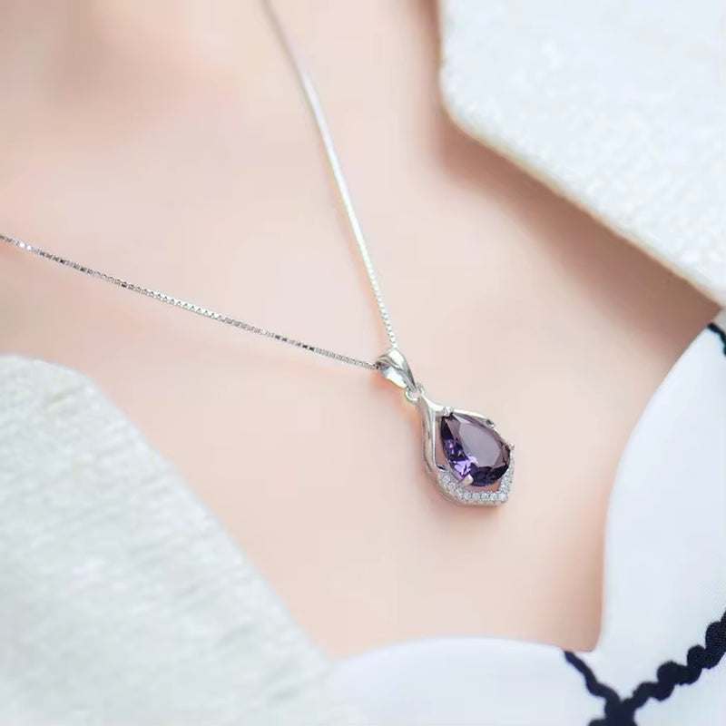 Natural Amethyst Necklace S925 Silver Necklace Female Pendants Clavicle Chain Accessories Peridot Gemstone Bizuteria Jewelry Pendants