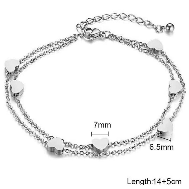 Charming Multiple Heart Double Bracelets&Bangles Three Color Stainless Steel Bracelets Statement Jewelry for Women Girls