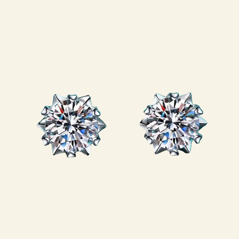 TY 925 Sterling Silver Moissanite Stud Earrings 1CT 2CT White Sterling Sier D VVS1 Lab Dia Snowflake Ear Studs for Women
