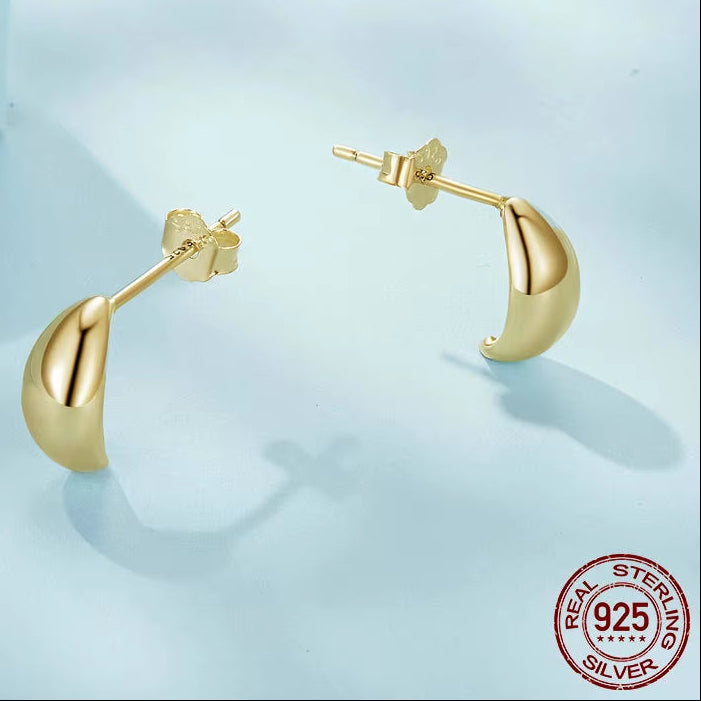 925 Sterling Silver Chunky Comma Stud Earrings Waterdrop Open Hoops Platinum Plated Fashion Fine Jewelry for Women Girls