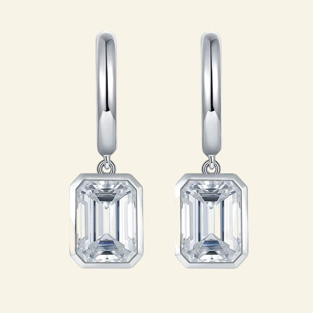 D VVS Emerald Moissanite Drop Earrings for Women GRA Certified Solid 925 Silver Plated 18K White Gold Hoop Drop Earring