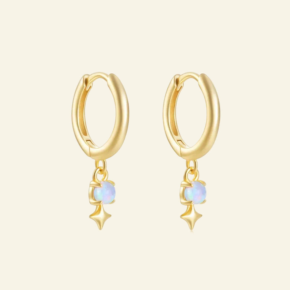 925 Sterling Silver Opal Star Charm Gold Hoop Earrings for Women Elegant Simple Piercing Huggie Bohemian Jewelry Decor Gift