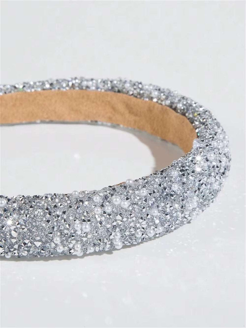 Glamorous Beaded Hairband Bling Crystal Pearl Baroque Headband Wide Cross Headband Sparkly Gorgeous Women Hair Accessories