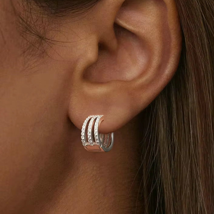 925 Sterling Silver Multi-Circle Ear Buckles Pave Setting CZ Hoop Earrings for Women Engagement Wedding Fine Jewelry Gift