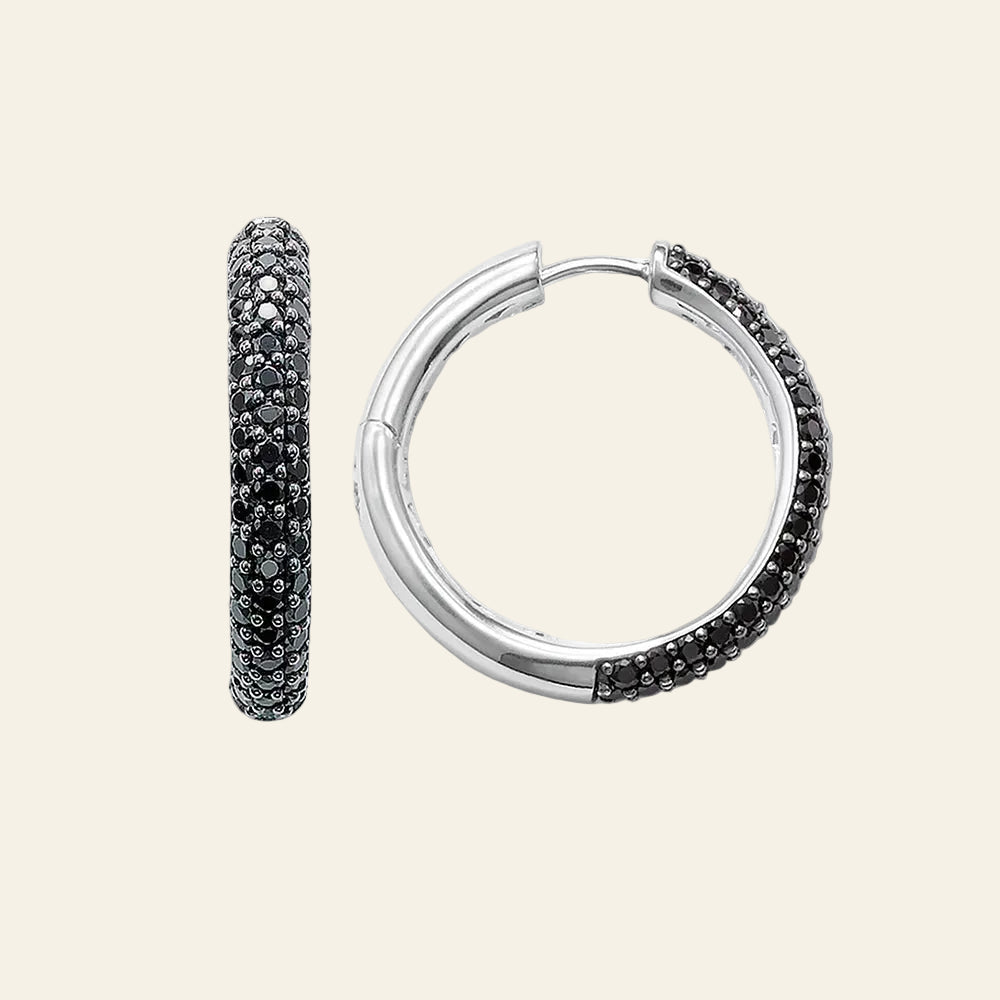 Hinged Hoop Creole Black Pave Earrings Europe Vintage Glam Fine Jewerly for Women Men Gift in 925 Sterling Silver