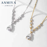ANMIYA Custom 18K White Gold Zircon Necklace Latest Fancy Zircon Pear Cut Pendant Fancy Sterling Silver Jewelry