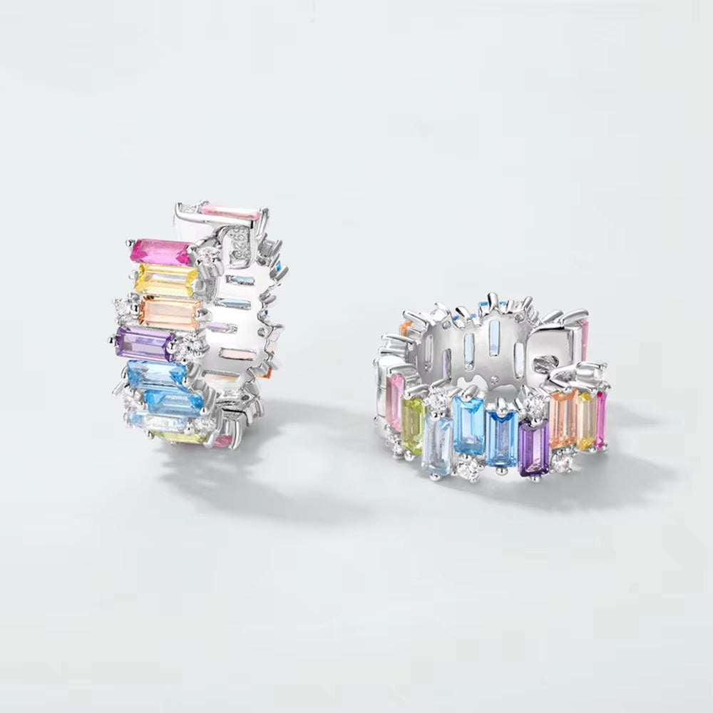 Real 925 Sterling Silver Colorful Lab Sapphire High Carbon Diamond Gemstone Hoop Earrings Fine Jewelry Gifts Wholesale