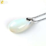 CSJA Natural Gem Stone Pendant Water Drop Necklaces Pendants Tiger Eye Lapis Lazuli Clear Crystal Opal Healing Jewellery E526