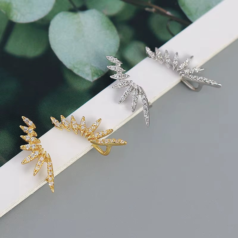 Real 925 Sterling Silver Zircon Arc Stud Earrings for Fashion Women Party Trendy Fine Jewelry Minimalist Accessories