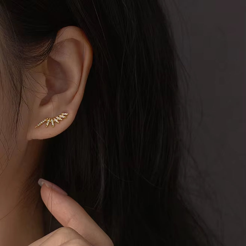 Real 925 Sterling Silver Zircon Arc Stud Earrings for Fashion Women Party Trendy Fine Jewelry Minimalist Accessories