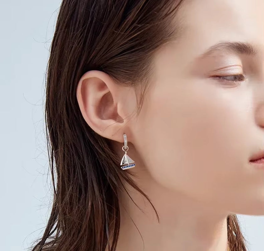 Korean Drop Earrings Boat Anchor Original 925 Sterling Silver Statement Earrings for Women Fashion Jewelry